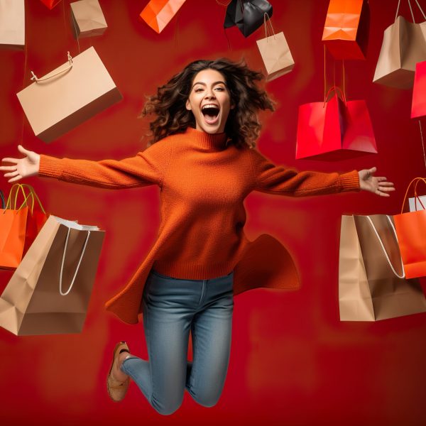 Cheerful person is enjoying shopping on hot sale